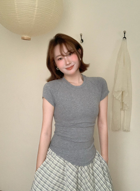 lower April（FA）-领棉质T恤修身显瘦短款上衣女夏短袖T恤170631
