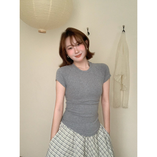 lower April（FA）-领棉质T恤修身显瘦短款上衣女夏短袖T恤170631