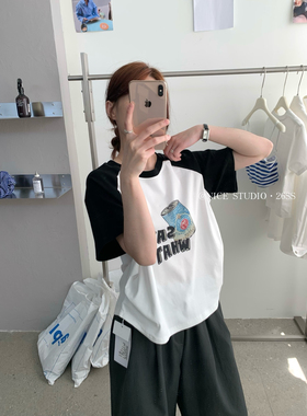 奶思家NICE STUDIO-夏上新韩系撞色汽水瓶印花插肩袖短袖T恤1230