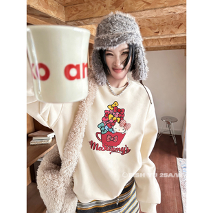 饰内里复合摇粒绒宽松卫衣625732 印花立体毛球蝴蝶结装 FISH