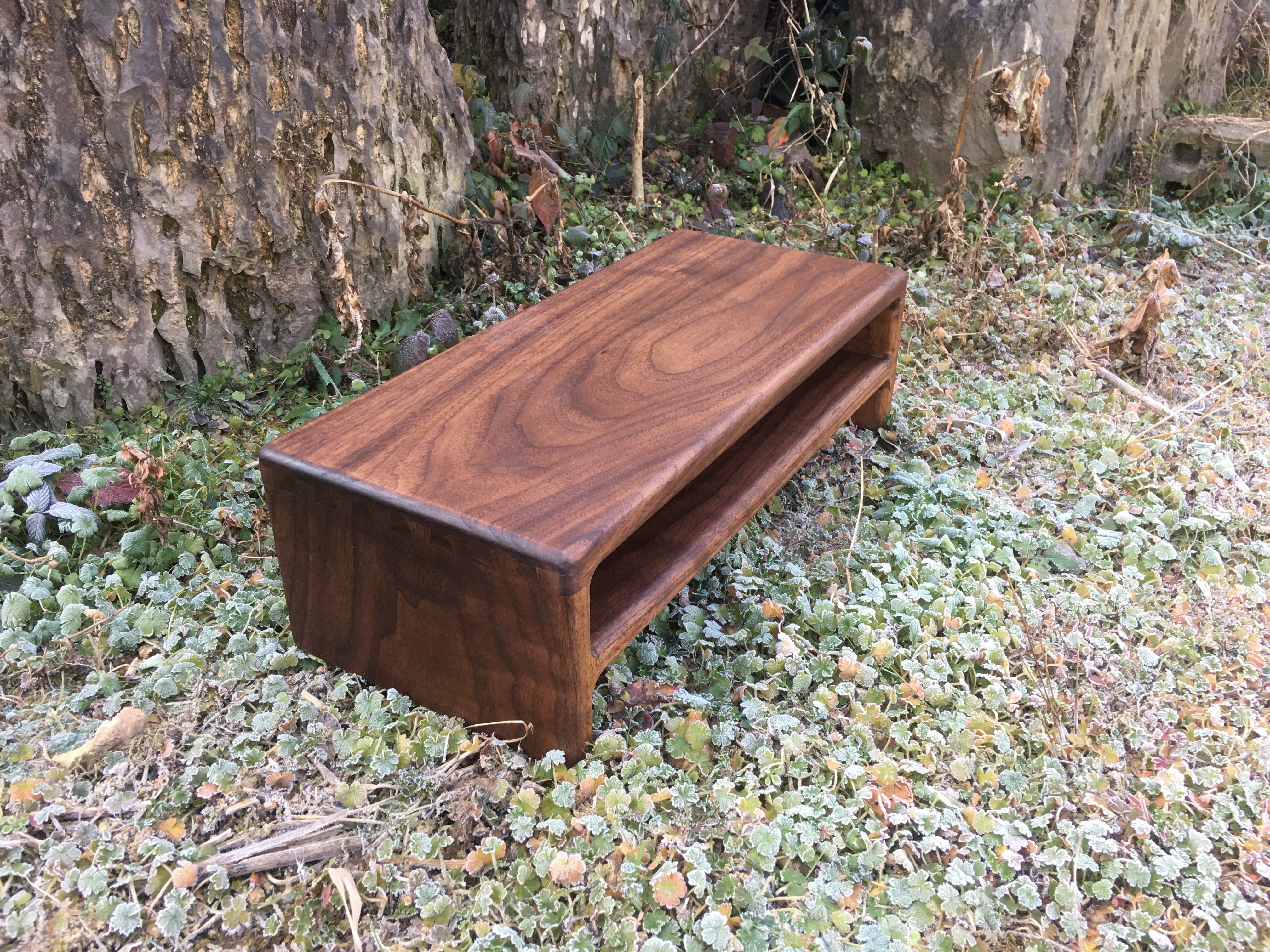 双层黑胡桃木置物架杂物收纳架茶具收纳多层架子显示器垫高增高架