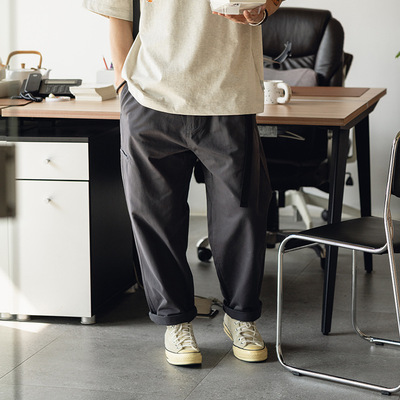 日系潮牌宽松直筒工装长裤男