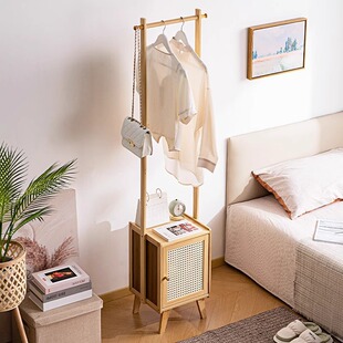 简约床头柜衣帽架一体卧室床边收纳架客厅置物架简约多功能储物柜