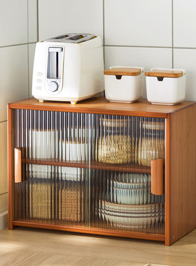 日式餐边柜台面玻璃碗柜储物柜厨房桌面柜子置物架实木餐桌收纳柜