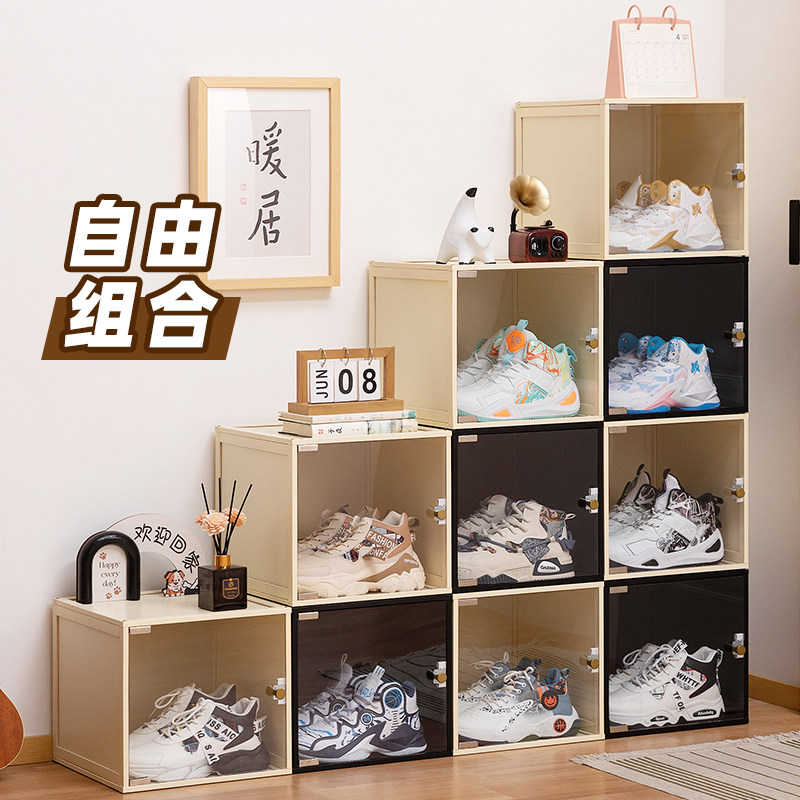 加厚透明硬塑料鞋盒翻盖式防尘柜