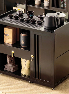 移动小茶桌家用茶台实木茶车烧水壶一体茶水柜带轮茶边几功夫茶盘