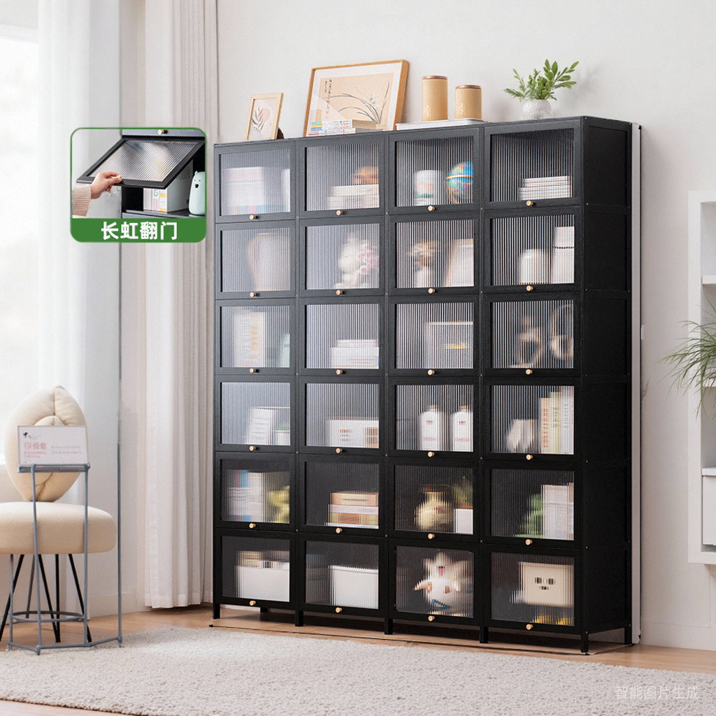 书架落地置物架带门防尘多层客厅