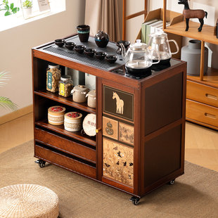 移动茶桌家用小茶台客厅茶车阳台茶几柜烧水壶一体茶水柜 实木中式