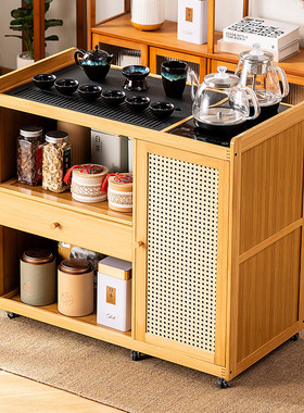移动茶台小茶桌家用新中式实木茶车烧水壶一体茶水柜带轮茶几茶具