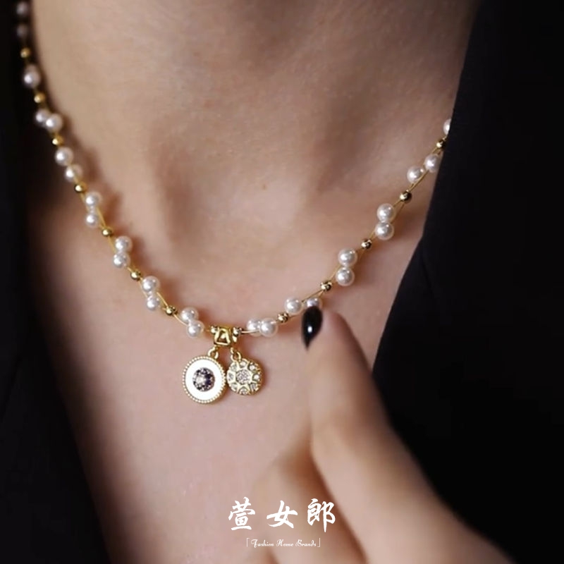 法式复古双层缠绕珍珠项链