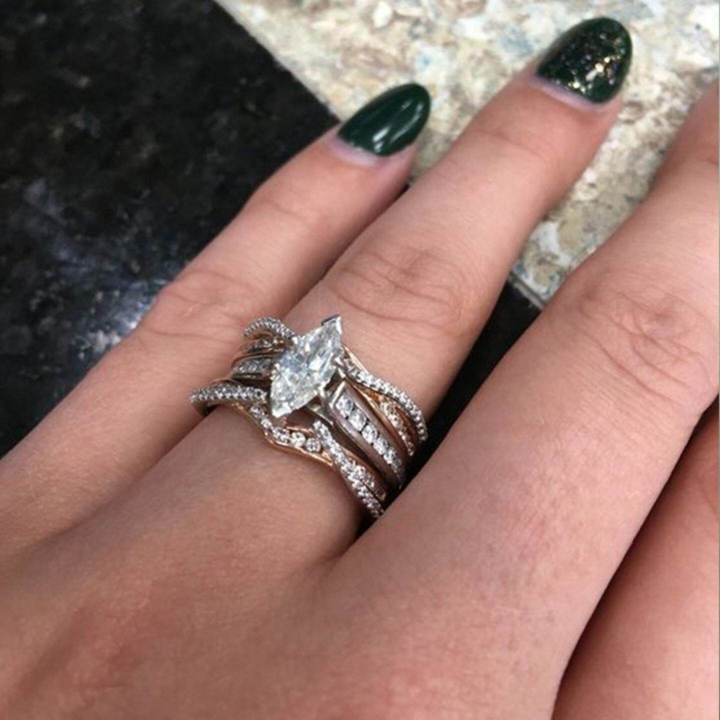 欧美亚马逊LAZADA新品热卖 时尚女皇锆石三套戒 奢华女士饰品