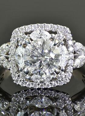 轻奢ebay新款 超闪满镶圆形仿真钻石戒指 欧美叶子锆石结婚指环女