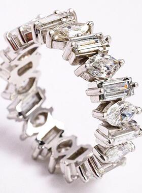 轻奢时尚通勤风满钻马眼锆石戒指 轻奢方形锆石女式指环配饰热卖