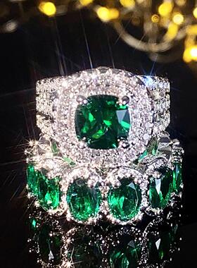 轻奢欧美爆款奢华对戒 时尚方形几何套戒 椭圆满圈高贵重奢戒指女