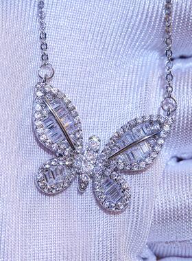 轻奢日韩新款 ins心蝴蝶镶锆石项链 甜美简约百搭森系首饰品