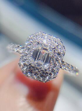 轻奢ebay新款ring 时尚个性方形锆石白金戒指女 满钻订婚求婚指环