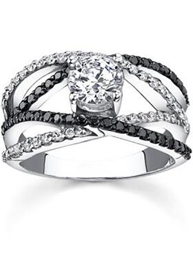 轻奢新款ring 创意线条女士微镶锆石戒指铜镀银首饰精美小饰品