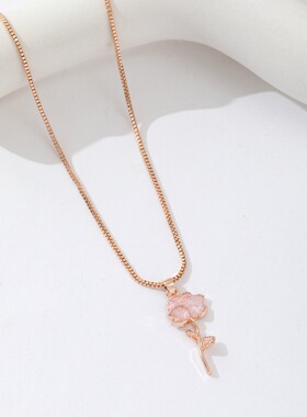 新款欧美时尚吊坠滴油玫瑰花欧美ins项链女 百搭精美饰品