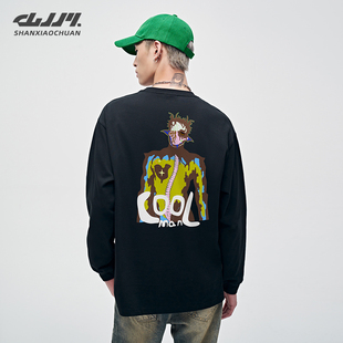 秋季 t恤男2025新款 纯棉嘻哈骷髅秋衣男上衣 长袖 山小川潮牌美式
