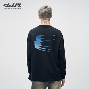 山小川潮牌美式圆领春秋季2025新款纯棉宽松内搭男生长袖T恤男款