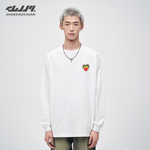t恤纯棉打底衫 重磅休闲纯色长袖 男情侣圆领街头 美式 山小川基础款