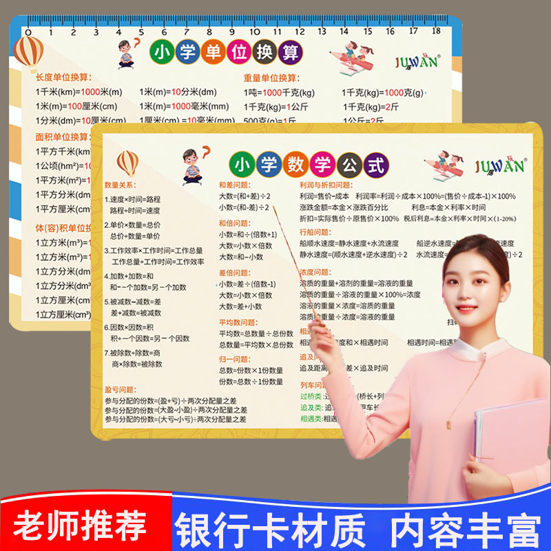 小学生三四五六年级数学公式大全卡片表常用单位换算基础知识墙贴