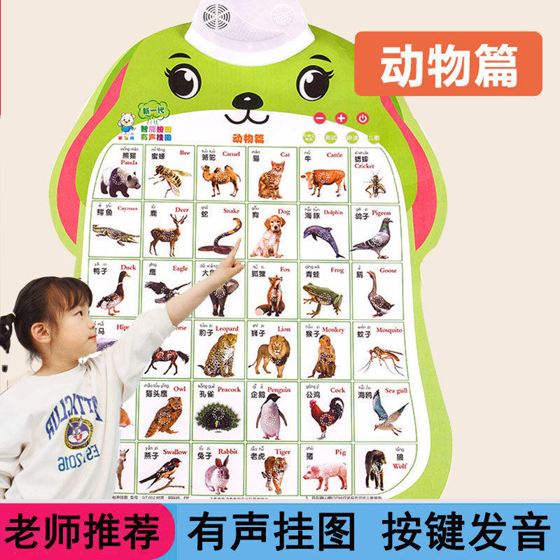 0-3-6岁宝宝早教认识有声挂图 动物水果蔬菜书识字图片挂图有声音