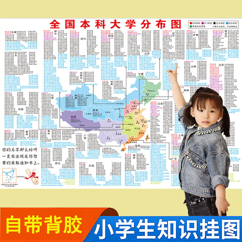全国公办大学分布地图双一流985211海报高考考研户外防水背胶挂图