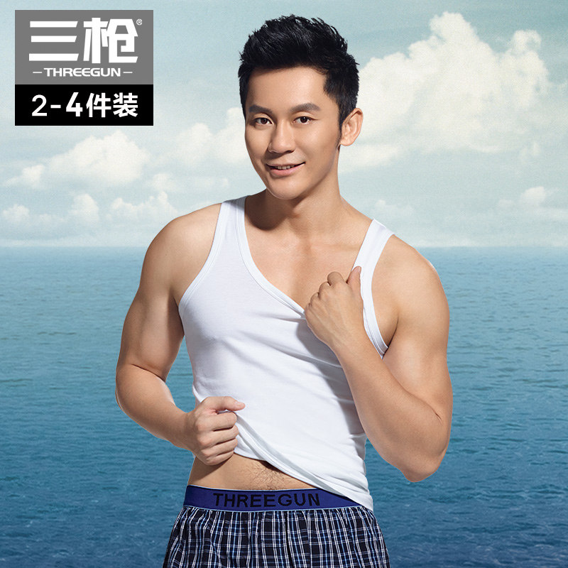 运动风透气男士白色汗衫纯棉背心