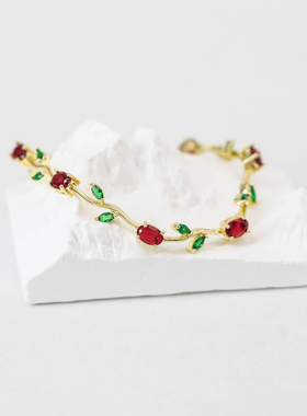 森系藤蔓红绿水钻手链