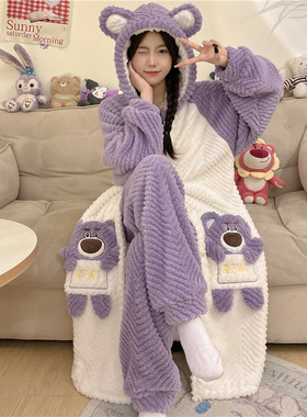 2026新款紫色可外穿睡袍加厚珊瑚绒睡衣女冬新款法兰绒家居服套装