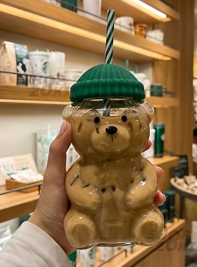 星巴克同款圣诞杯玻璃小熊杯可爱