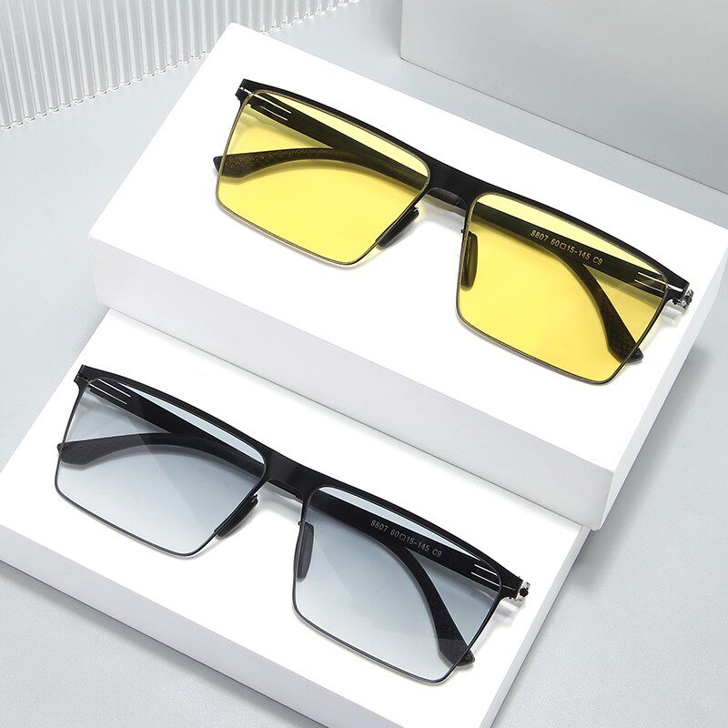 高级尼龙方框感光变色太阳镜经典时尚网红男款墨镜防紫外线复古