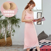 Với áo độn ngực kiểu dáng cotton pyjama cotton mỏng vest nhà sling nữ sinh dài mang bầu váy nữ mùa hè - Đêm đầm