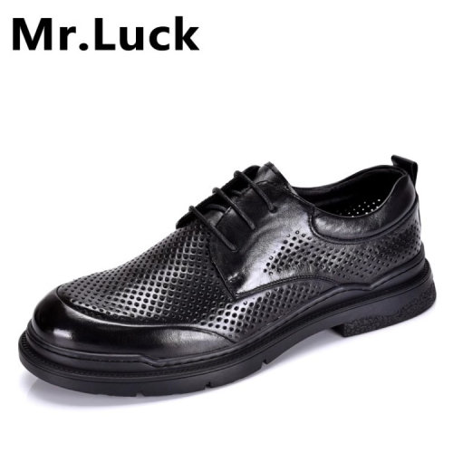 Mr.luck米瑞拉克真皮男鞋头层牛皮透气镂空洞洞商务休闲潮流凉鞋