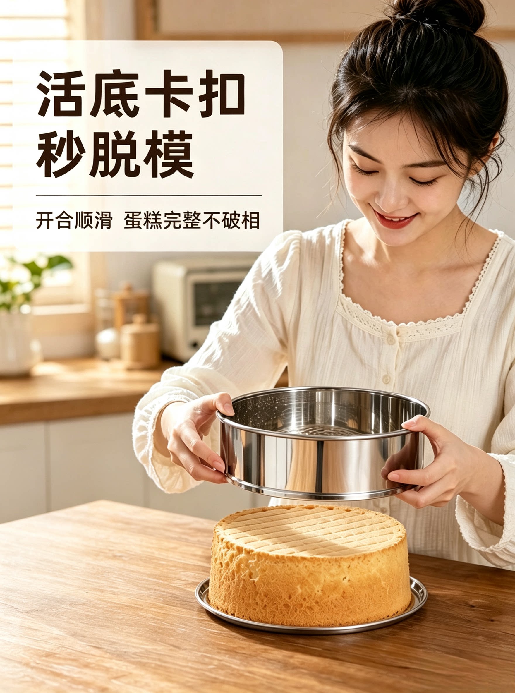 304食品级不锈钢活底卡扣蛋糕模具家用烤箱戚风慕斯芝士轻松脱模