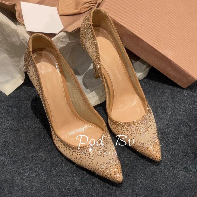 现货【高定】浅口尖头网纱水钻高跟鞋女细跟水晶鞋主婚纱婚鞋单鞋,女鞋,帆布鞋,淘宝优惠券,粉丝福利购,淘宝优惠卷