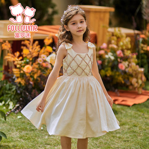 富罗迷公主珍珠礼服裙夏季新款女童礼服裙高端生日宴会复古演出服