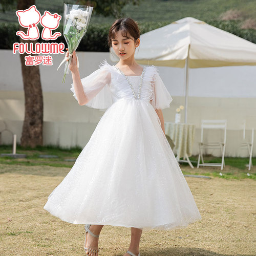 女童连衣裙2023夏季新款小女孩演出主持人晚礼服裙儿童走秀公主裙