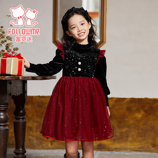 富罗迷女宝周岁礼服冬季新款保暖好看时髦洋气公主裙子女童连衣裙