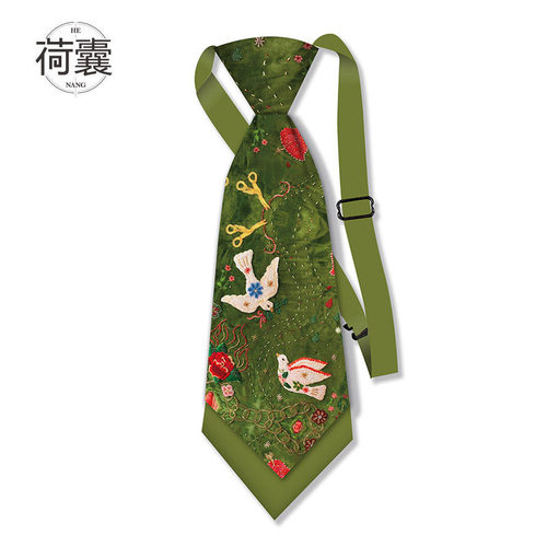 荷囊双层ins免打短小领带绿飞鸽