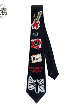 荷囊原创领带刺绣黑色个性哥特配饰男女酷jk文艺朋克懒人怪奇物语