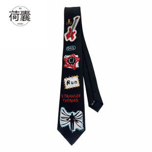 荷囊原创领带刺绣黑色个性哥特配饰男女酷jk文艺朋克懒人怪奇物语