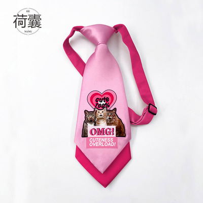 原创印花双层ins免打小领带短款