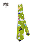 明星同款 荷囊领带衬衫 男女jk文艺绿色小众学院休闲配饰设计油画狗