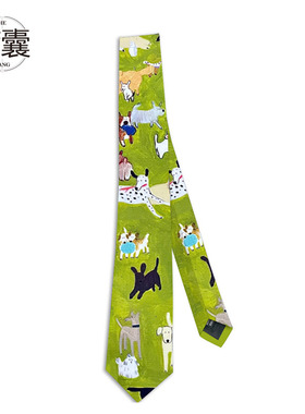 明星同款荷囊领带衬衫男女jk文艺绿色小众学院休闲配饰设计油画狗