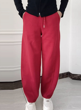 2026新款小个子红色弯刀阔腿裤高腰显瘦抽绳宽松垂感休闲两穿卫裤