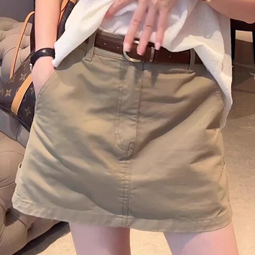 夏季女百搭卡其色a字包臀半身裙