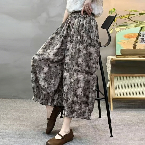 复古高腰洋气宽松垂感碎花九分裤