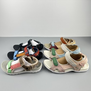 外贸原单出英国女士夏季 露趾凉鞋 轻便防滑沙滩鞋 真皮休闲凉鞋